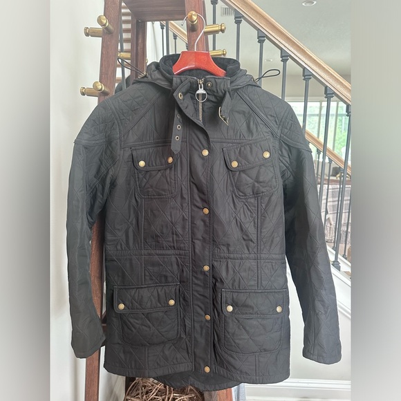 Barbour Black Women’s Quilted Arrow Jacket Sz 8 - Picture 1 of 5